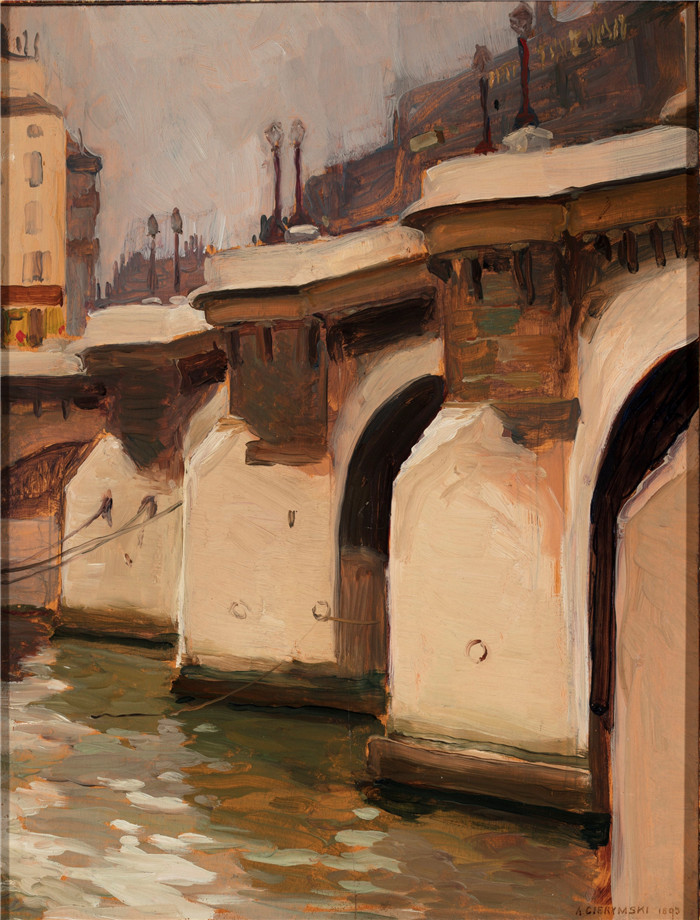《巴黎新桥》亚历山大·吉列姆斯基 (Aleksander Gierymski)-Pont Neuf in Paris