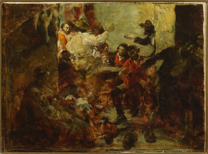 亚历山大·吉列姆斯基 (Aleksander Gierymski)-罗马酒馆Tavern in Rome, sketch