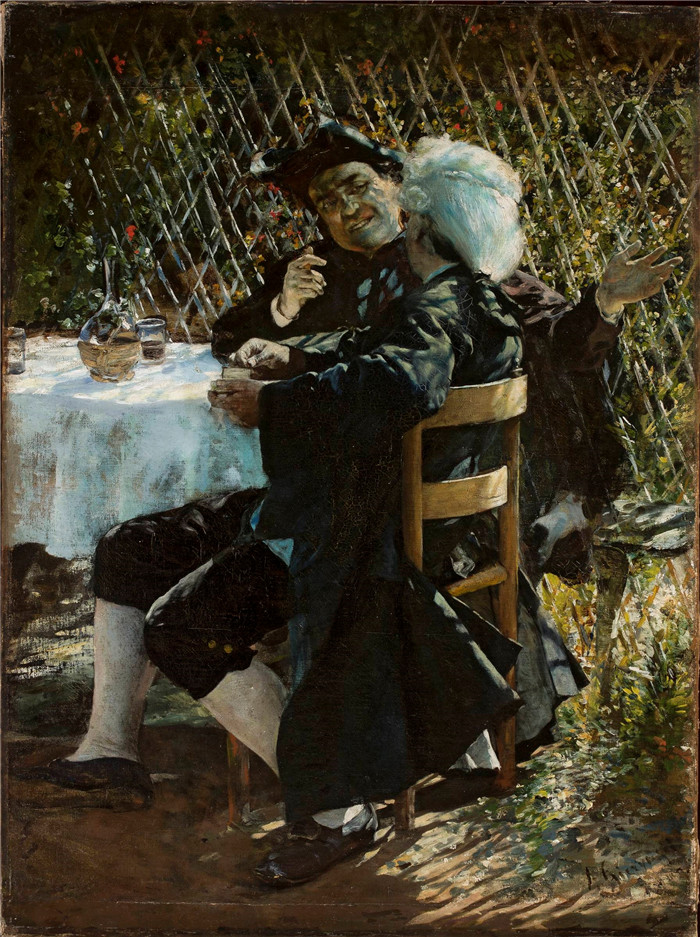 亚历山大·吉列姆斯基 (Aleksander Gierymski)-牧师与一名身穿礼服的男子交谈
