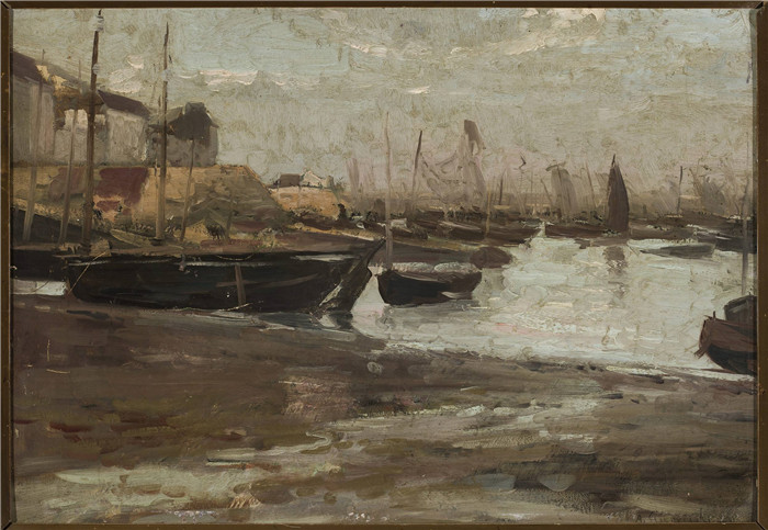 《渔港》亚历山大·吉列姆斯基  （Aleksander Gierymski）-Fishing port, sketch