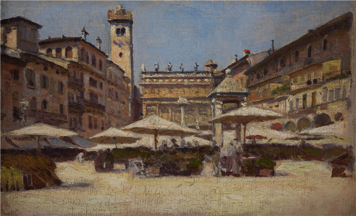 《维罗纳的埃尔贝广场》亚历山大·吉列姆斯基  （Aleksander Gierymski）-Piazza delle Erbe in Verona