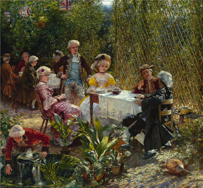 《在凉亭里》亚历山大·吉列姆斯基  （Aleksander Gierymski）-In the arbour