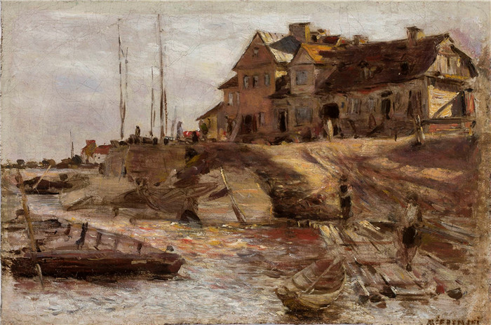 《索莱克港口》亚历山大·吉列姆斯基  （Aleksander Gierymski）-Harbour in Solec, sketch