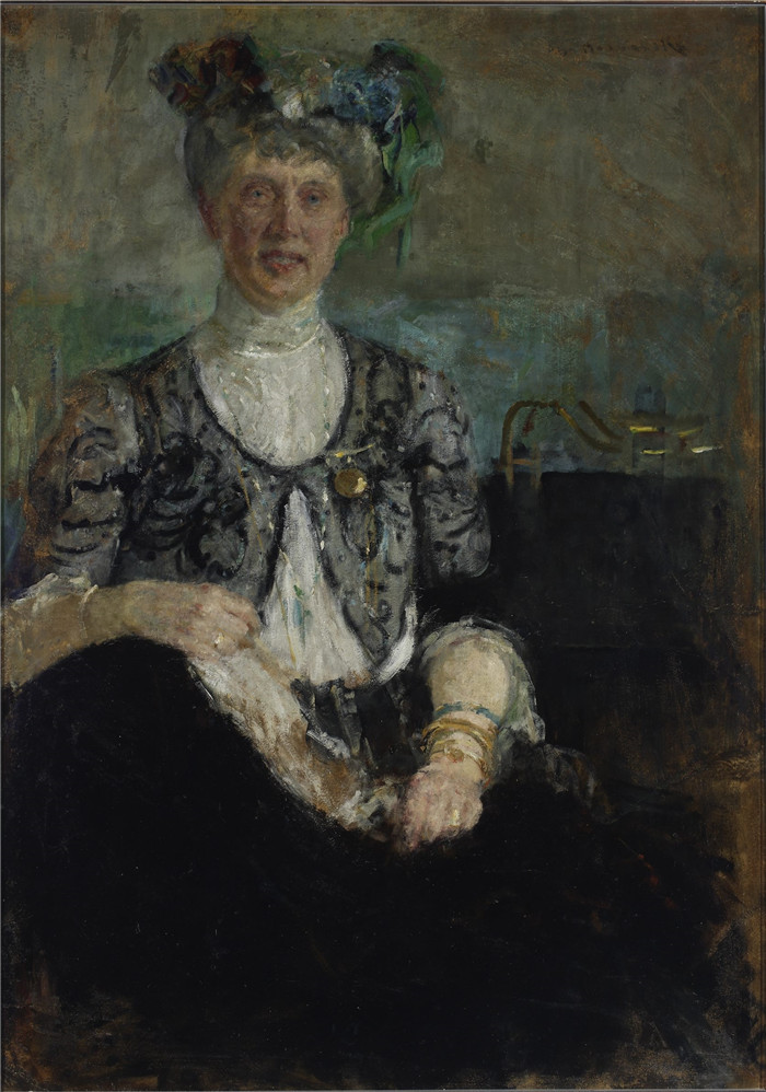 《夫人肖像》奥尔加·博兹南斯卡 (Olga Boznańska)油画-Portrait of Mrs. Buyko