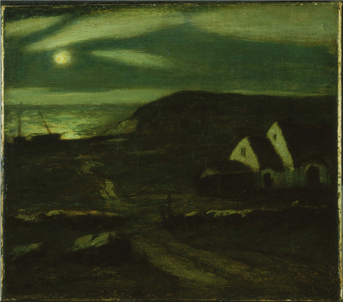 阿尔伯特·平克汉姆·莱德(Albert Pinkham Ryder)油画-渔夫小屋Fisherman's Hut