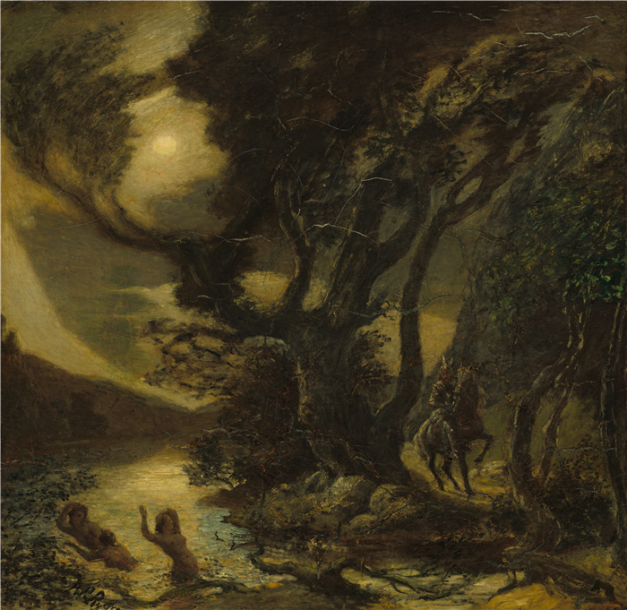 阿尔伯特·平克汉姆·莱德(Albert Pinkham Ryder)油画-西格弗里德和莱茵的女儿