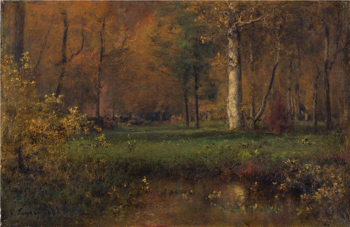 乔治·英尼斯（George Inness）油画-黄灌木风景