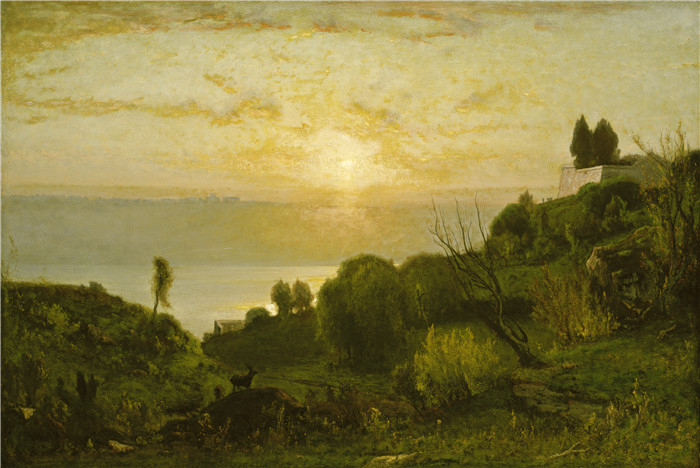乔治·英尼斯（George Inness）油画-阿尔巴诺湖，日落Lake Albano, Sunset, c. 1874,