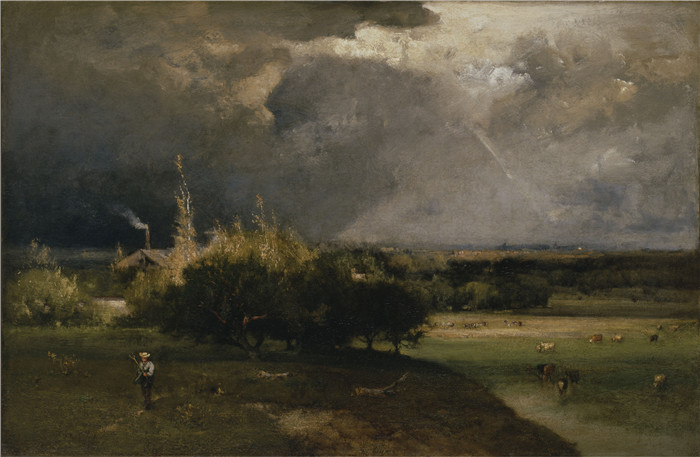 《即将到来的风暴》乔治·英尼斯（George Inness）油画-The Coming Storm (c. 1879)