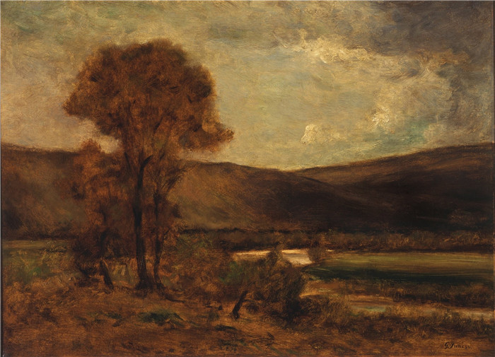 《秋景》乔治·英尼斯（George Inness）油画-Autumn Scene (1875)