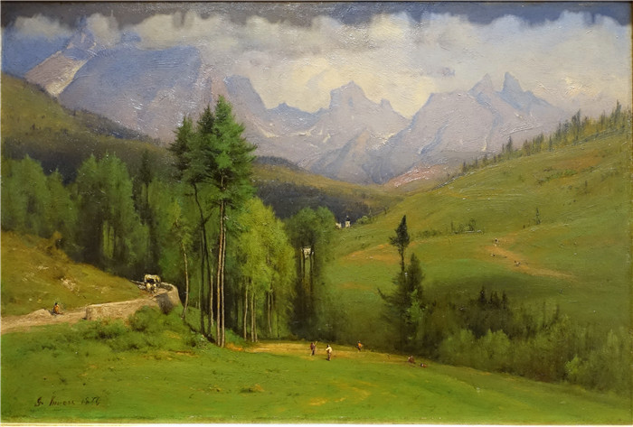 《提香之家》乔治·英尼斯（George Inness）油画-Apezzo Pass, Titian's House