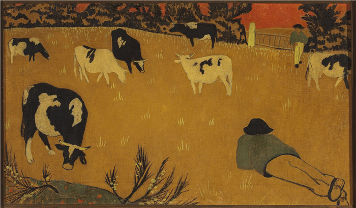 《布列塔尼奶牛小组》保罗·塞鲁塞尔(Paul Sérusier)作品-Breton panel with cows