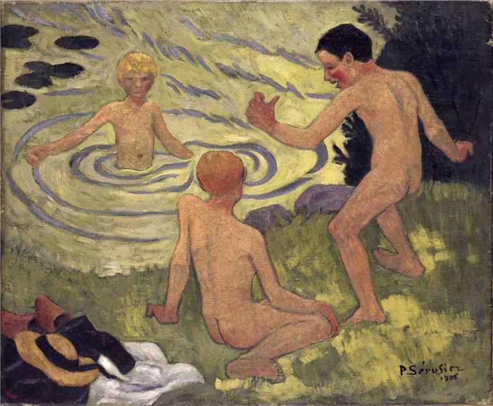 《河岸上的男孩》保罗·塞鲁塞尔(Paul Sérusier)作品- boys on a river bank