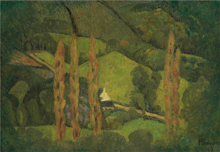 《绿色景观城堡谷》保罗·塞鲁塞尔(Paul Sérusier)作品-paysage vert vallee de chateauneuf