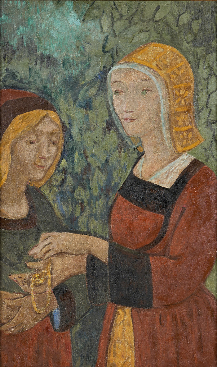 《两个带金项链的女人》保罗·塞鲁塞尔(Paul Sérusier)作品-Deux Bretonnes au collier d’or serusier