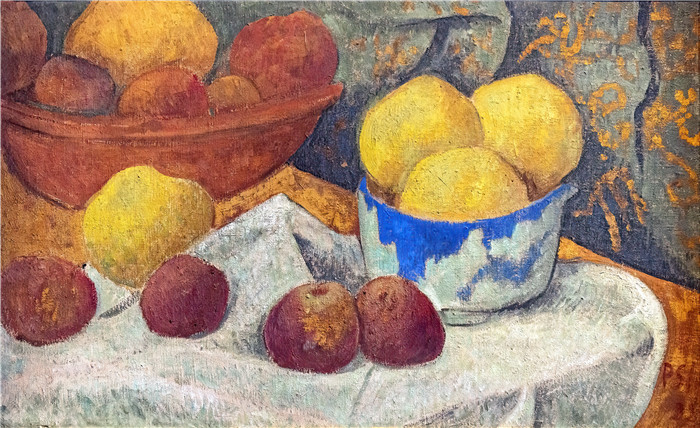 保罗·塞鲁塞尔(Paul Sérusier)作品-苹果和蓝色碗Pommes et écuelle bleu (1922)