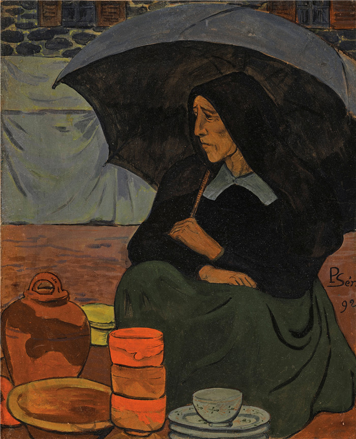 《带伞的陶器经销商》保罗·塞鲁塞尔（Paul Sérusier)作品-Marchande de poterie au parapluie