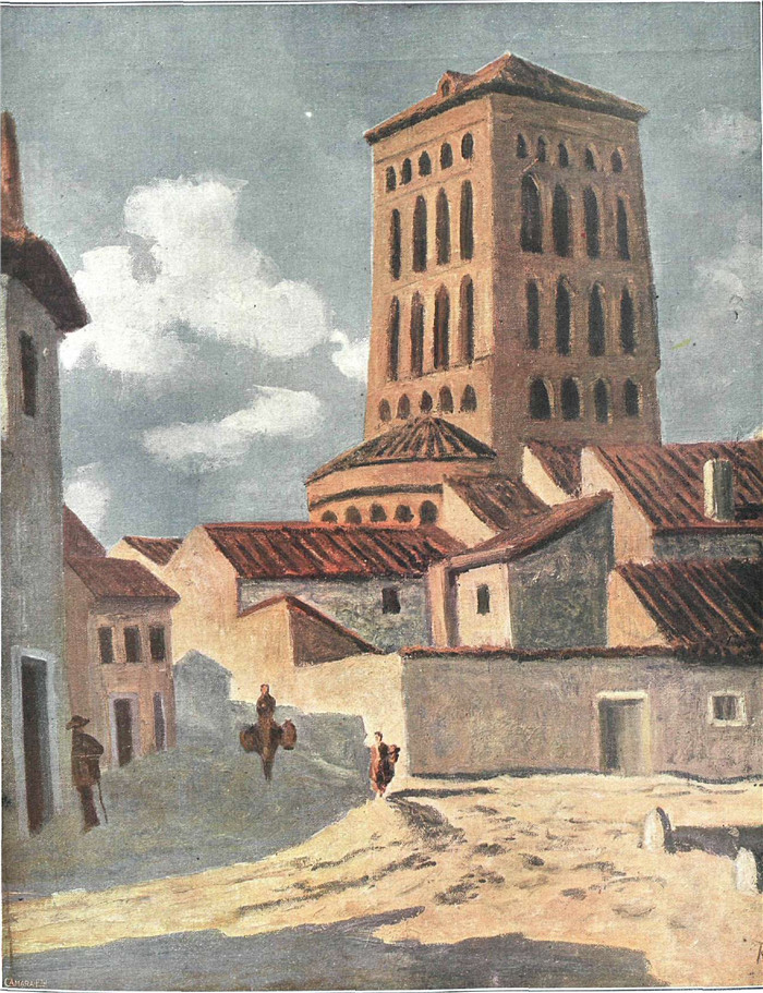 达里奥·雷格尤斯（Dario de Regoyos）油画-西班牙风景-萨哈贡的一条街道