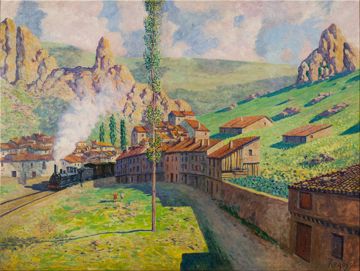 《路过的火车》达里奥·雷格尤斯（Dario de Regoyos）油画-Pancorbo- Passing Train