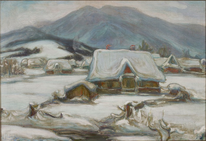 《雪中小屋》瓦迪斯瓦夫·斯莱温斯基（Władysław Ślewiński）作品-Cottages in the snow