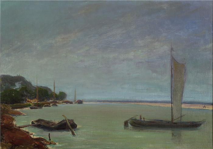 《扬帆起航》瓦迪斯瓦夫·斯莱温斯基（Władysław Ślewiński）作品-Boat with sails up