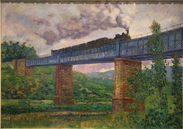 《奥马伊兹泰吉大道》达里奥·雷格尤斯（Dario de Regoyos）油画-Darìo de regoyos, il viadotto di ormaiztegi