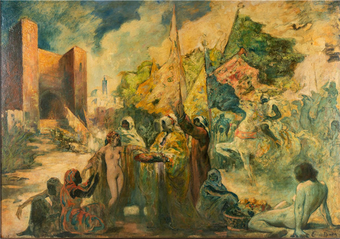 《摩洛哥的奴隶市场》埃米尔·贝斯（Emile Baes）作品-Slave market in Morocco