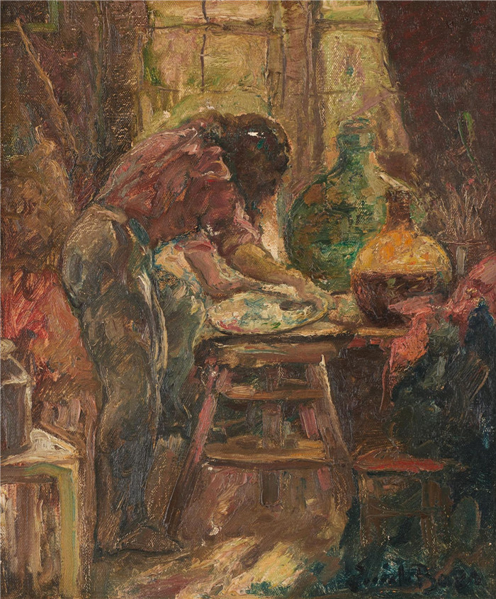 埃米尔·贝斯（Emile Baes）作品-工作室Rachel Baes in her atelier