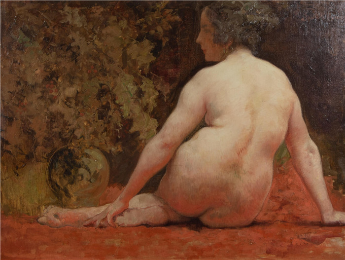 埃米尔·贝斯（Emile Baes）作品-裸体坐着Sitting nude