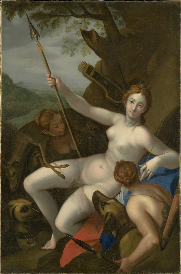 汉斯·冯·亚琛 (Hans von Aachen) 的画作-戴安娜与仙女