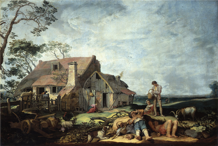亚伯拉罕·布洛马特(Abraham Bloemaert)作品-农场、农民和托拜厄斯与天使的逃亡景观