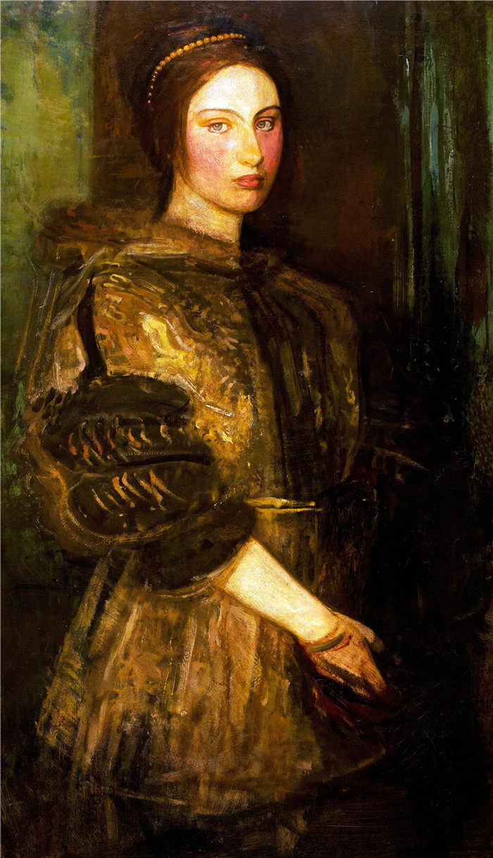 雅培·汉德森·塞耶 (Abbott Handerson Thayer)-穿裘皮大衣的年轻女子Young Woman in Fur Coat 