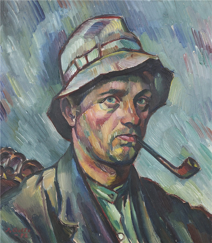 伊尔马里·阿尔托(Ilmari Aalto)作品-自画像(帽子和烟斗)Self-Portrait (Hat and Pipe)