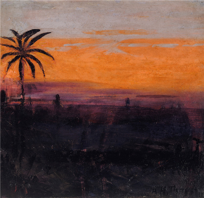 雅培·汉德森·塞耶 (Abbott Handerson Thayer)-红色火烈鸟模拟的天空The Sky Simulated by Red Flamingoes, study for book Co