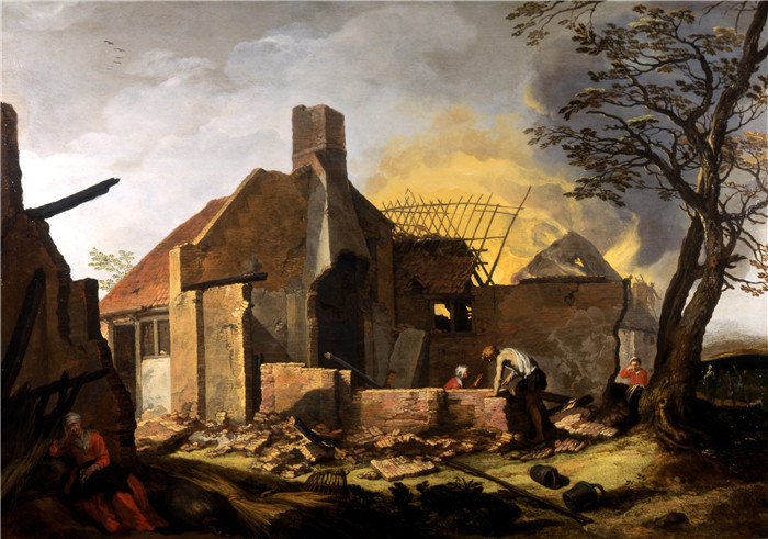 亚伯拉罕·布洛马特(Abraham Bloemaert)作品-农场着火了Farmstead with a Fire