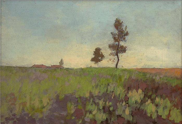 奥迪隆·雷顿(Odilon Redon)作品-佩雷勒巴德的兰德斯 Les Landes à Peyrelebade, circa 1885