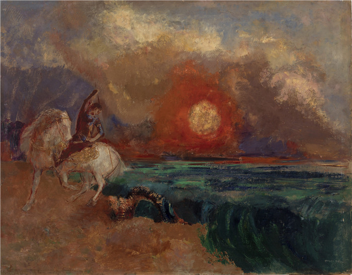 奥迪隆·雷顿(Odilon Redon)作品-圣乔治与龙