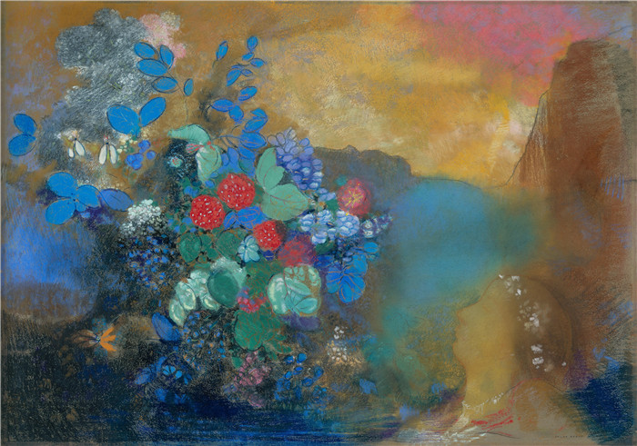 奥迪隆·雷顿(Odilon Redon)作品-花中的欧菲莉亚