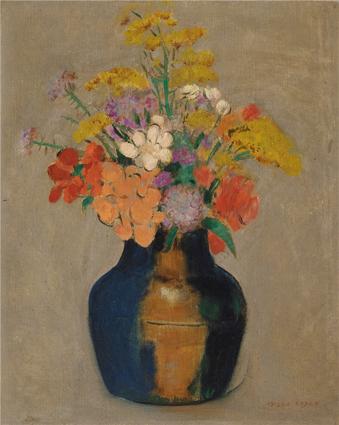 奥迪隆·雷顿(Odilon Redon)作品-花瓶中的花束bouquet de fleurs dans un vase