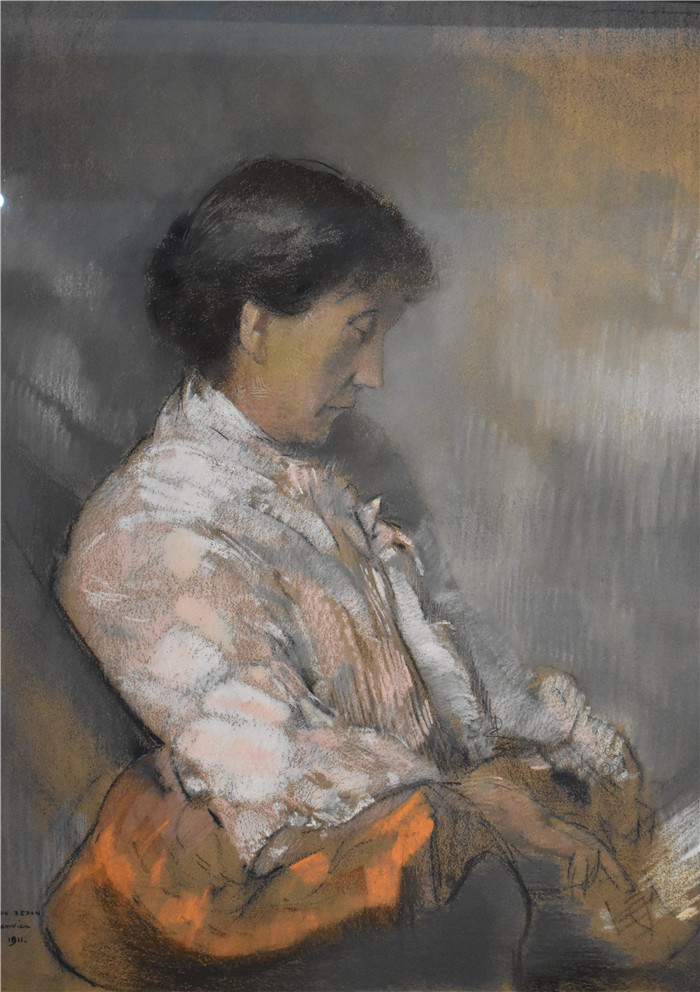 奥迪隆·雷顿(Odilon Redon)作品-雷东夫人肖像Portrait de Madame Redon 02