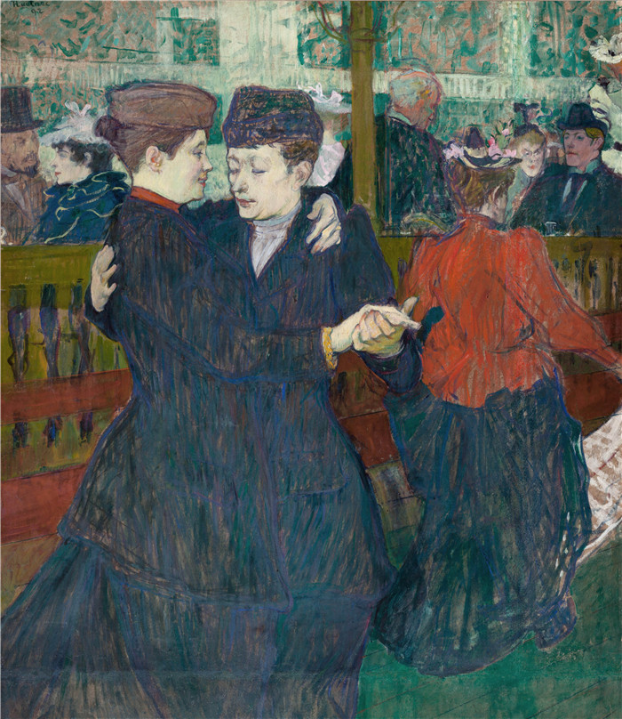 亨利·德·图卢兹-劳特雷克(Henri de Toulouse-Lautrec)-红磨坊里的两个女人