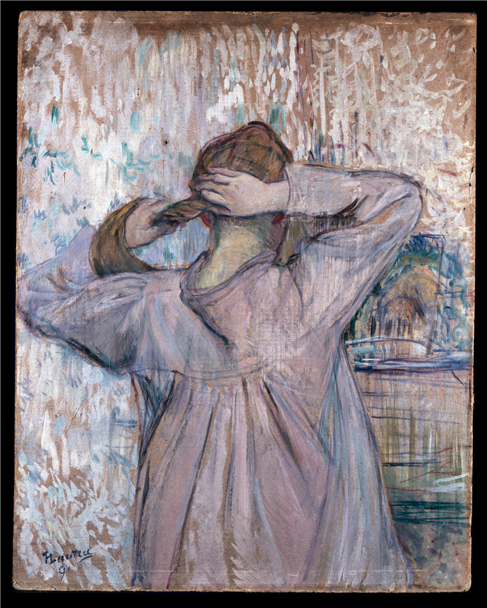 亨利·德·图卢兹-劳特雷克(Henri de Toulouse-Lautrec)-一个女人正在扎头发