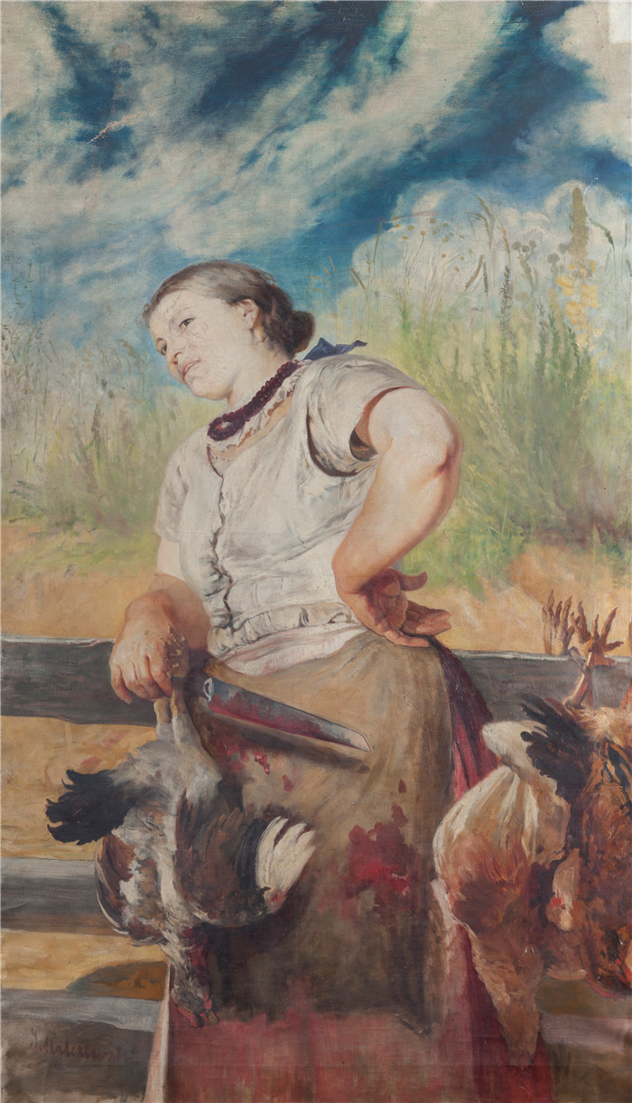杰克·马尔切夫斯基(Jacek Malczewski)作品-妇女屠宰鸡Woman Slaughtering Hens
