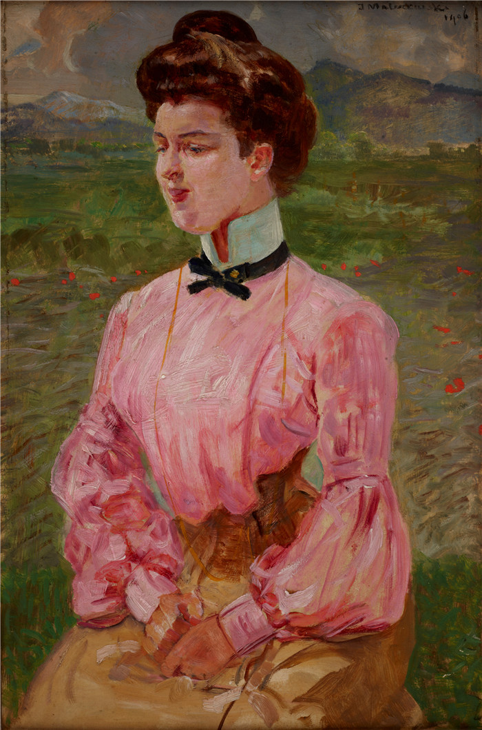 杰克·马尔切夫斯基(Jacek Malczewski)作品-蒲艾 - 自画像与妻子Portrait of a Young Lady