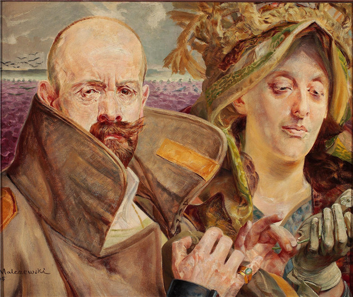 杰克·马尔切夫斯基(Jacek Malczewski)作品-蒲埃夫索内克 - 自画像与妻子Pierwiosnek - Portret własny z żoną