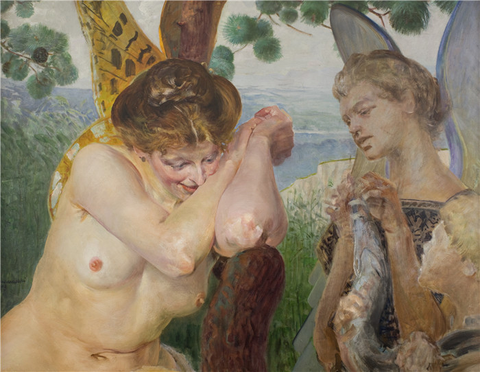 杰克·马尔切夫斯基(Jacek Malczewski)作品-托比亚斯与哈耳庇厄Tobias with a Harpy