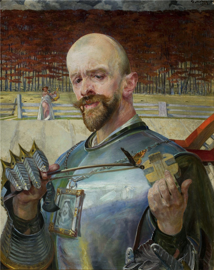 杰克·马尔切夫斯基(Jacek Malczewski)作品-装甲自画像与小提琴Autoportret w zbroi ze skrzypeczkami