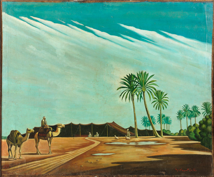 阿卜杜勒·卡迪尔·拉萨姆(Abdul Qadir al-Rassam)的画作-对贝迪耶的看法-荒野view of bedieh -the wilderness-n-d