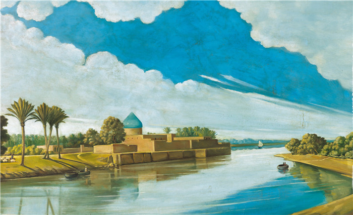 阿卜杜勒·卡迪尔·拉萨姆(Abdul Qadir al-Rassam)的画作-底格里斯河畔的河景River Scene on the Banks of the Tigris