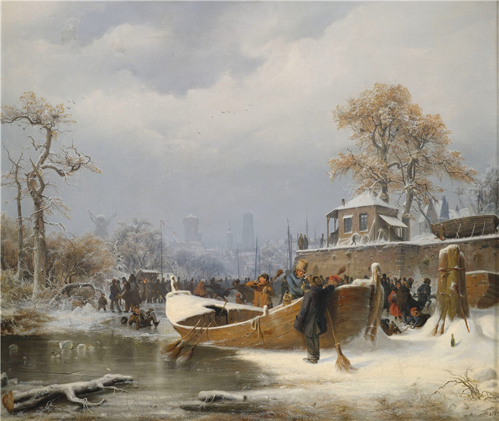 安德烈亚斯·阿肯巴赫(Andreas Achenbach)的画作-冬季码头